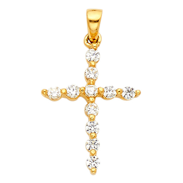 14K Gold Claw-Set Cross Pendant — Yellow