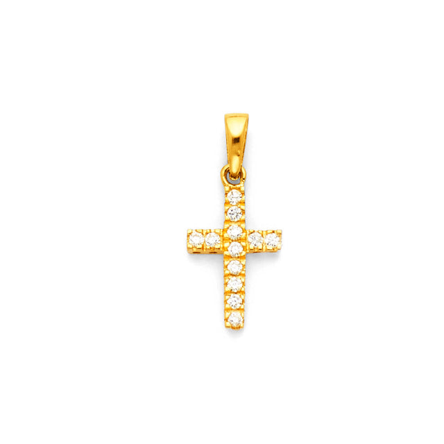 14K Yellow Gold Single-Row Cross Pendant — Small