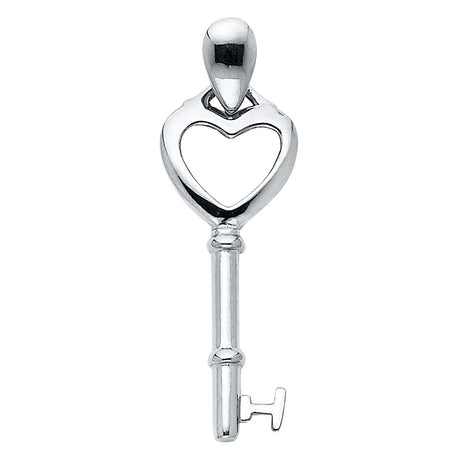 14K White Gold Heart-Bow Key Pendant on White Background