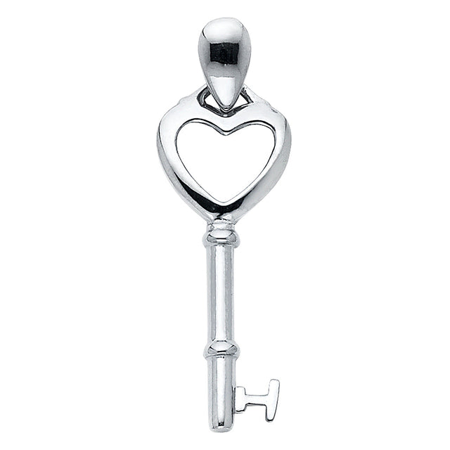 14K White Gold Heart-Bow Key Pendant on White Background