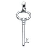 14K White Gold Oval-Bow Key Pendant on White Background