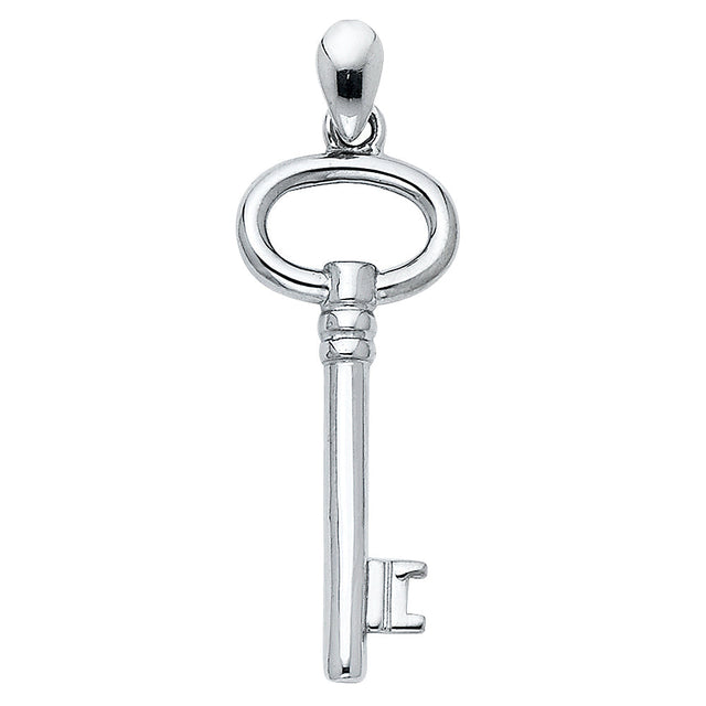 14K White Gold Oval-Bow Key Pendant on White Background