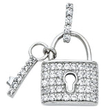 14K White Gold Stone-Accented Padlock Pendant on White Background