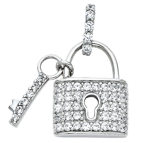 14K White Gold Stone-Accented Padlock Pendant on White Background