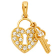 14K Yellow Gold Stone-Accented Heart Lock and Key Pendant on White Background