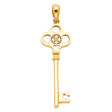 14K Yellow Gold Quatrefoil Key Pendant on White Background
