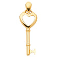 14K Gold Heart-Bow Key Pendant on White Background