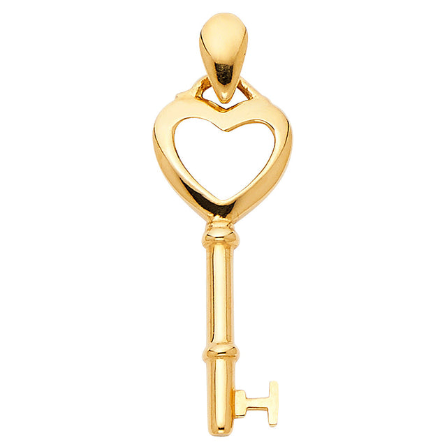 14K Gold Heart-Bow Key Pendant on White Background