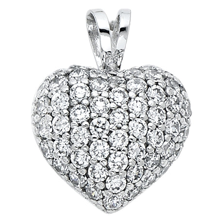 14K White Gold Full-Pave CZ Puff Heart Pendant