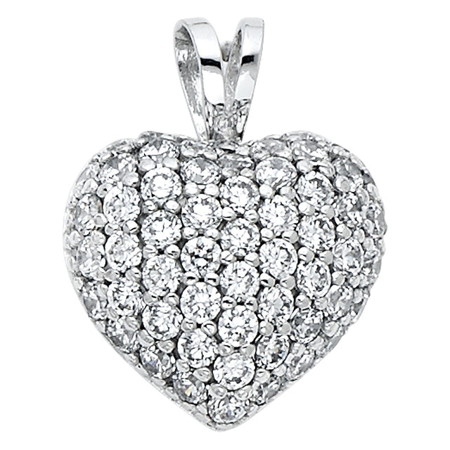 14K White Gold Full-Pave CZ Puff Heart Pendant