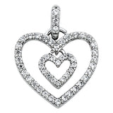 14K White Gold CZ Double Open Heart Pendant