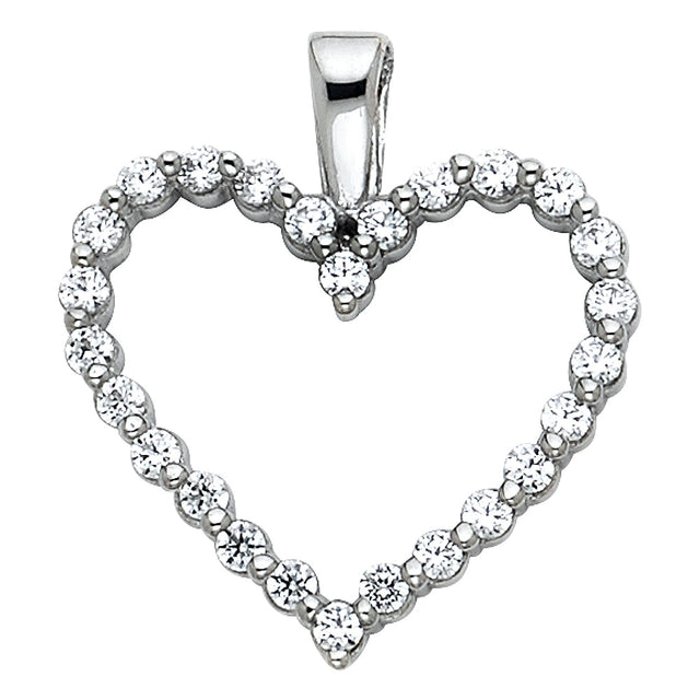 14K White Gold CZ Open Heart Pendant