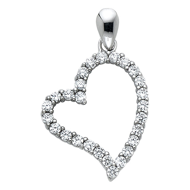 14K White Gold CZ Open Heart (Petite) Pendant