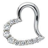 14K White Gold CZ Half-Pave Sideways Heart Pendant