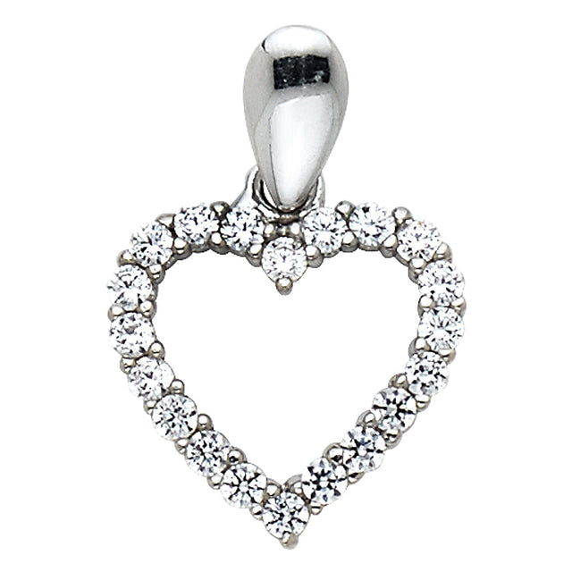 14K White Gold CZ Open Heart (Symmetric) Pendant