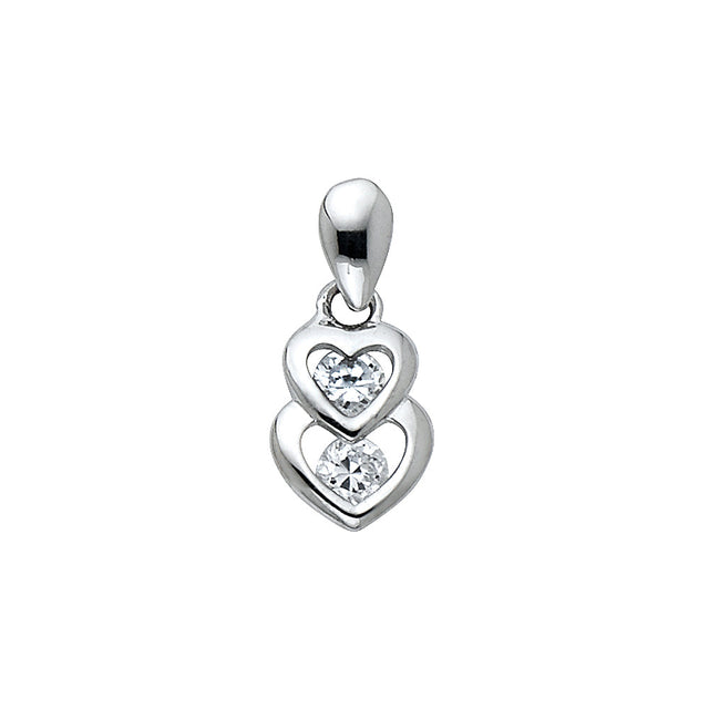 14K White Gold CZ Double Heart (Petite) Pendant