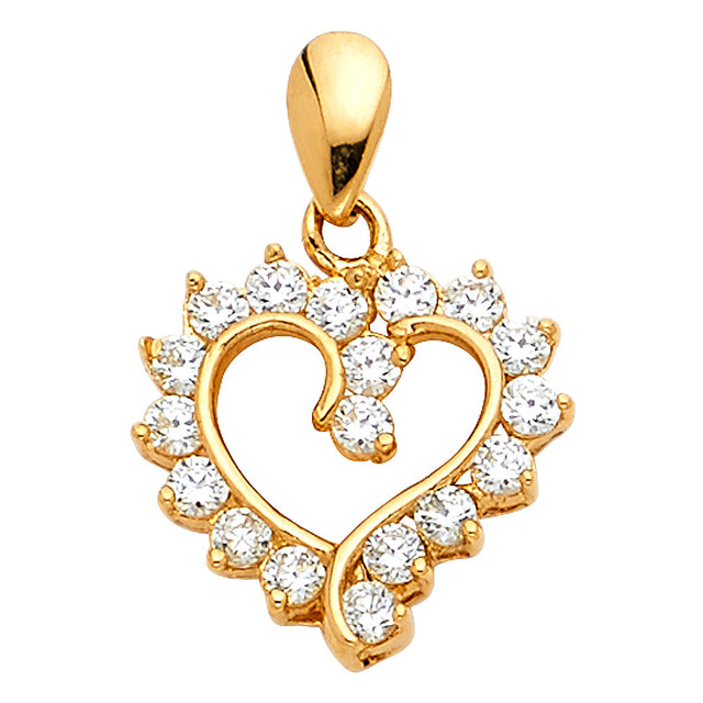 14K Yellow Gold Heart with Infinity Swirl and CZ Halo Pendant
