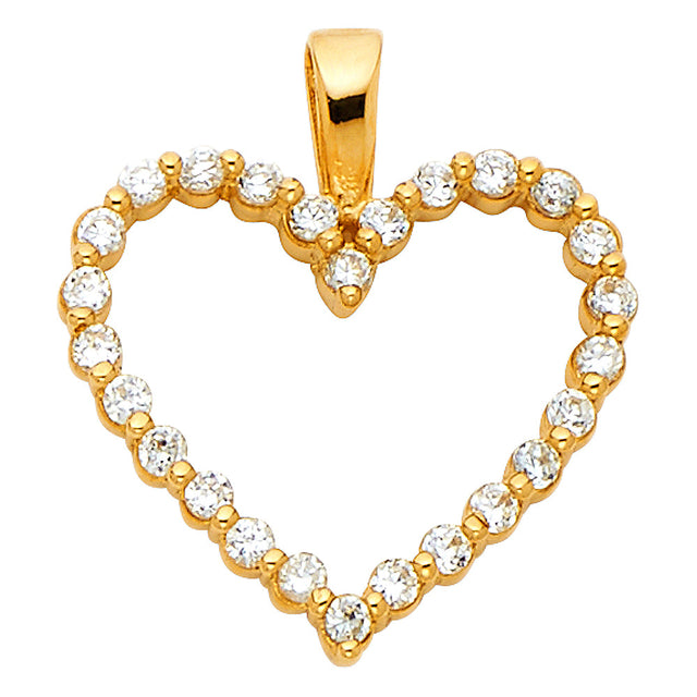 14K Yellow Gold CZ Notched Open Heart Pendant