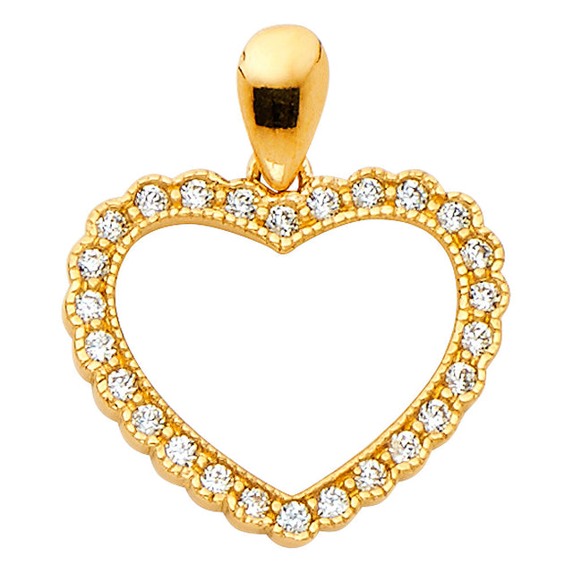 14K Yellow Gold CZ Full-Outline Open Heart Pendant