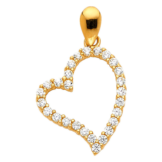 14K Yellow Gold CZ Open Heart Pendant