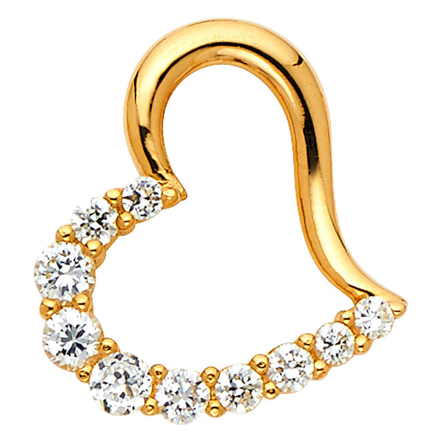 14K Yellow Gold CZ Sideways Heart Pendant