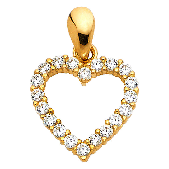 14K Yellow Gold Petite CZ Open Heart Pendant
