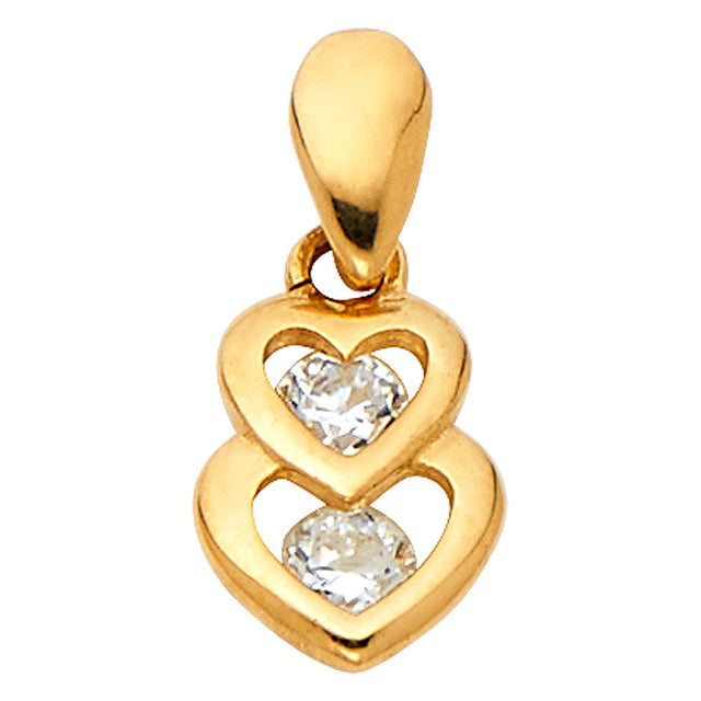 14K Yellow Gold Double Heart with Two CZ Accents Pendant