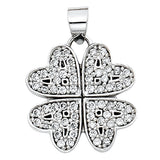 14K White Gold Stone-Accented Clover Pendant on White Background