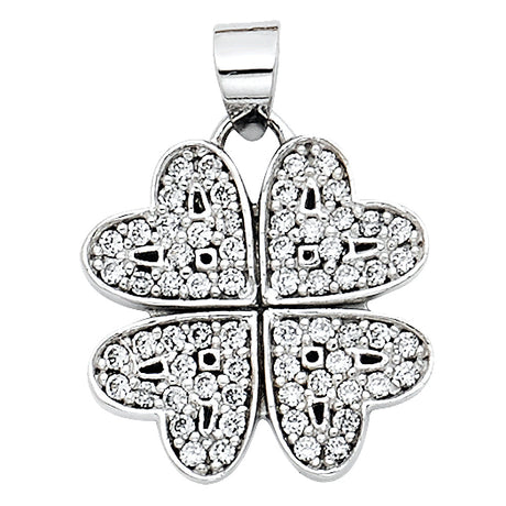 14K White Gold Stone-Accented Clover Pendant on White Background