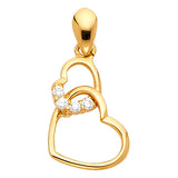 14K Yellow Gold CZ Interlocking Open Hearts Pendant