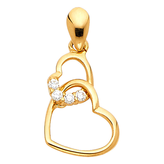 14K Yellow Gold CZ Interlocking Open Hearts Pendant