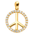 14K Yellow Gold Stone-Accented Peace Sign Pendant on White Background