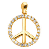 14K Yellow Gold Stone-Accented Peace Sign Pendant on White Background