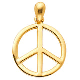 14K Yellow Gold Peace Sign Pendant on White Background