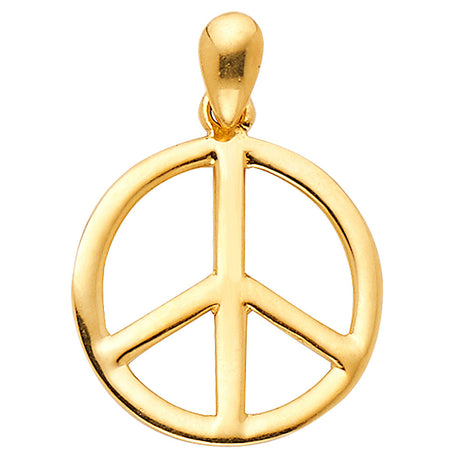 14K Yellow Gold Peace Sign Pendant on White Background