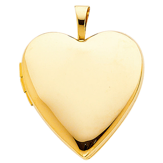 14K Yellow Gold Heart Locket Pendant on White Background