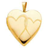 14K Yellow Gold Diamond-Cut Pattern Heart Locket Pendant