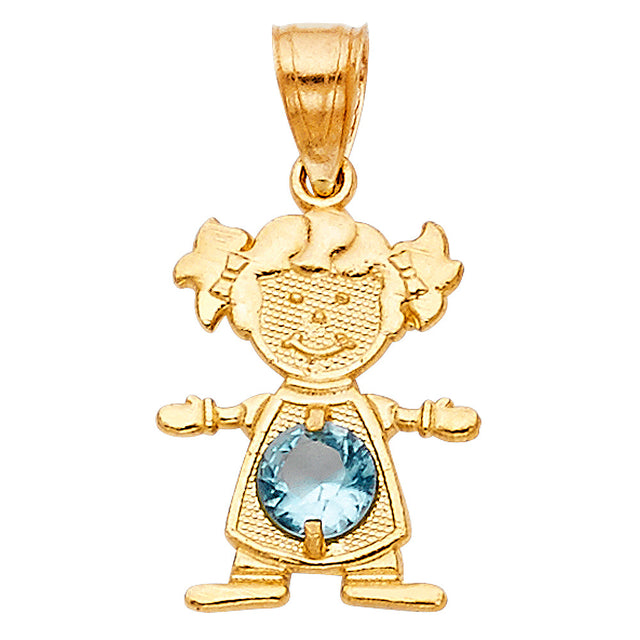 14K Yellow Gold Girl Birthstone Pendant