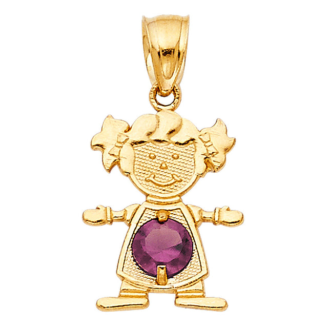 14K Yellow Gold Girl Birthstone Pendant
