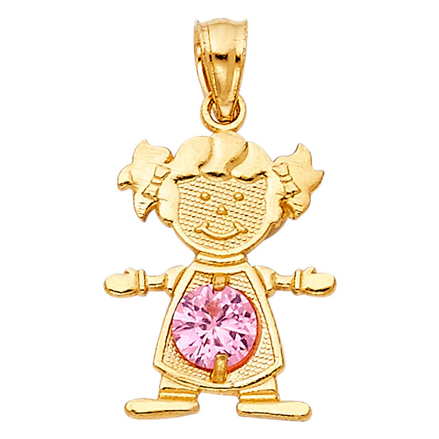 14K Yellow Gold Girl Birthstone Pendant