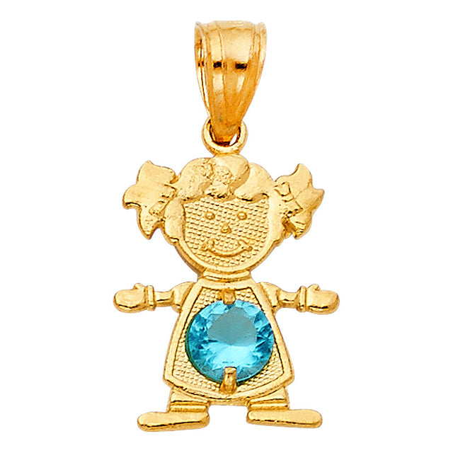 14K Yellow Gold Girl Birthstone Pendant