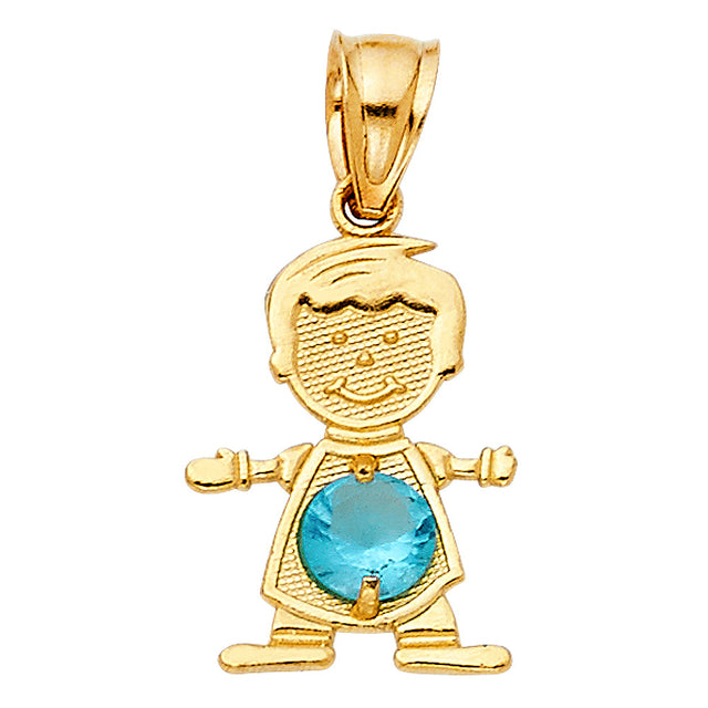 14K Yellow Gold Boy Birthstone Pendant