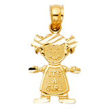14K Yellow Gold It's a Girl Baby Pendant