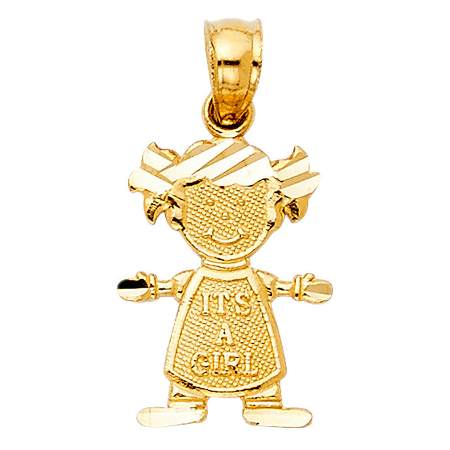 14K Yellow Gold It's a Girl Baby Pendant