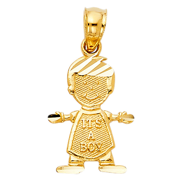 14K Yellow Gold It's a Boy Baby Pendant