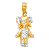 14K Two-Tone Gold Diamond-Cut Baby Girl Pendant
