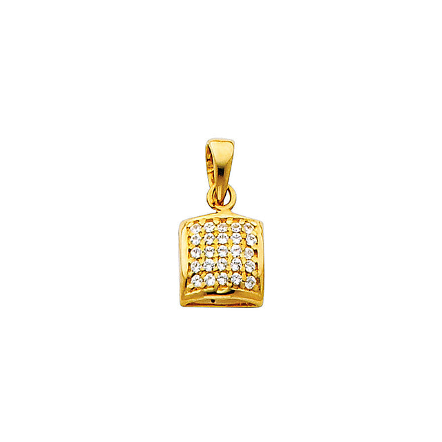 14K Yellow Gold Petite Pavé Square Pendant