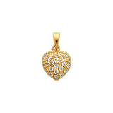 14K Gold CZ Pave Puff Heart Pendant