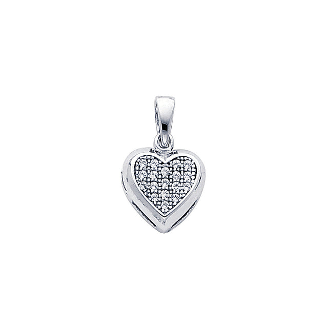 14K Gold CZ Pave Puff Heart Pendant