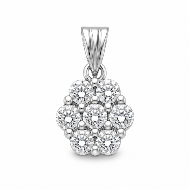 14K White Gold Flower Cluster Pendant
